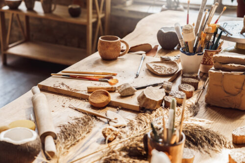 Home pottery studio setup. 